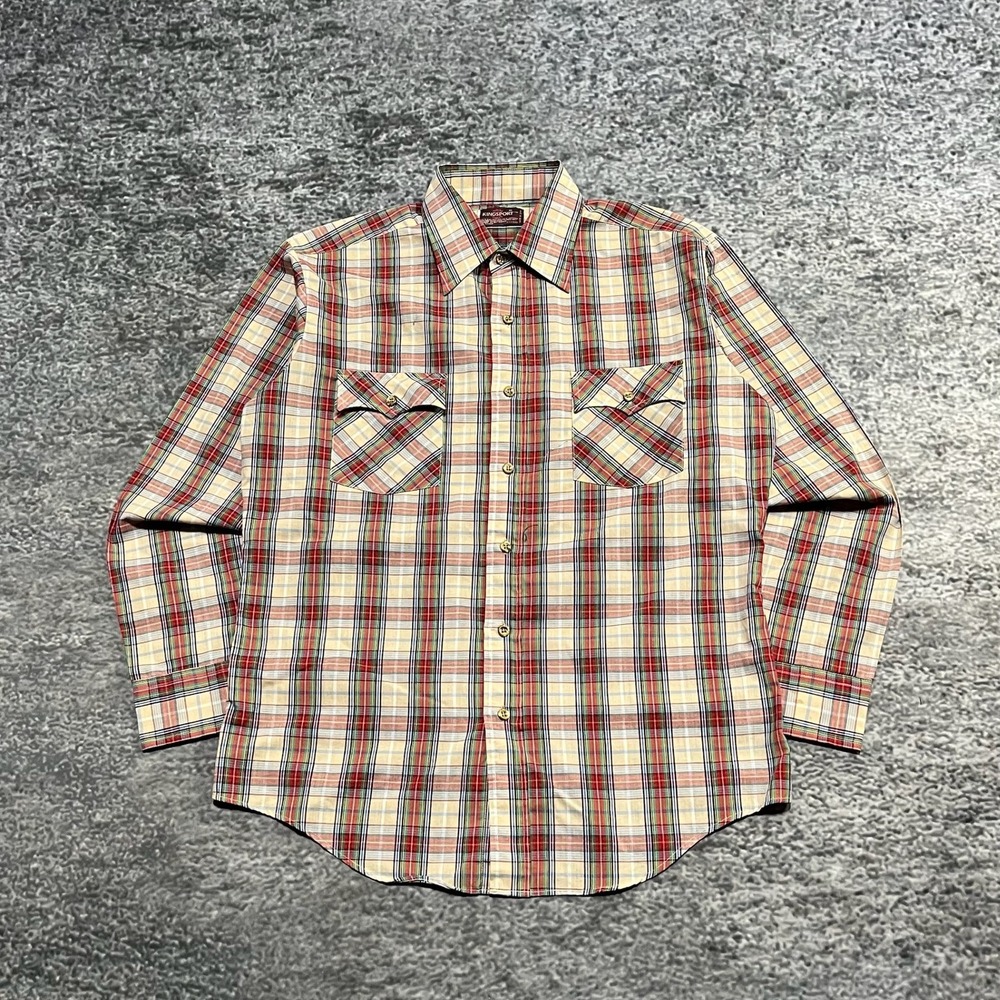 Vintage‎ Kingsport Shirt Button Up Longsleeve Mens Medium Plaid Western 70s 80s